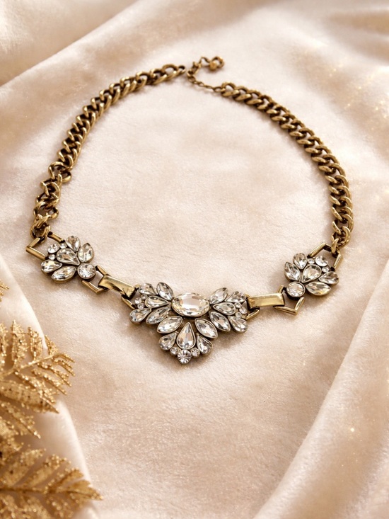 J. Crew Jewelry - J. Crew Leaf Antique Gold and Crystal Statement Necklace